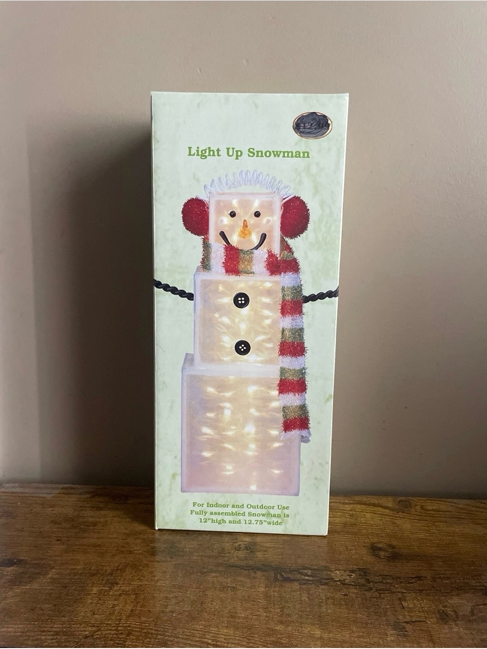 Vintage Light Up Snowman Indoor/Outdoor Decor 12” Scarf Ear Muffs